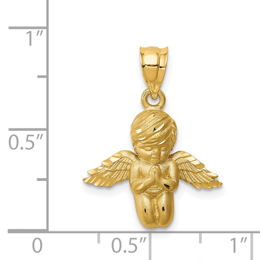 Million Charms 14K Yellow Gold Themed Brushed & Diamond-Cut Angel Pendant