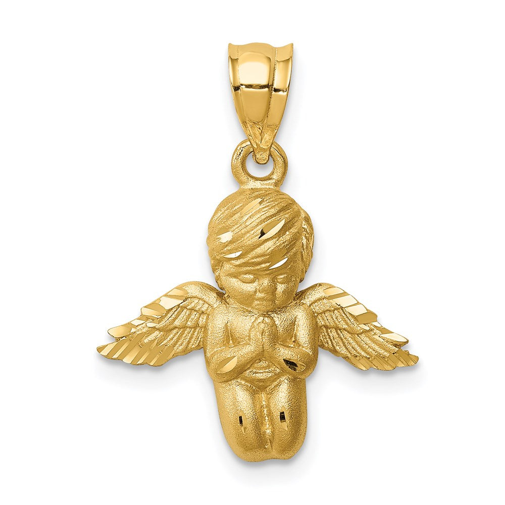 Million Charms 14K Yellow Gold Themed Brushed & Diamond-Cut Angel Pendant