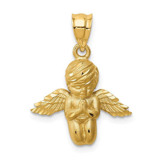 Million Charms 14K Yellow Gold Themed Brushed & Diamond-Cut Angel Pendant