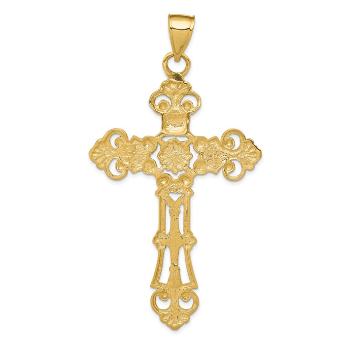 Million Charms 14K Yellow Gold Themed Fleur De Lis Large Relgious Cross Pendant