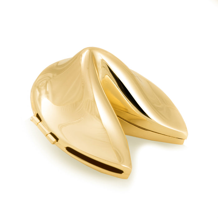 Occasion Gallery Gold Color Gold Plated Fortune Cookie Box. 3 L x 2.75 W x 1.75 H in.