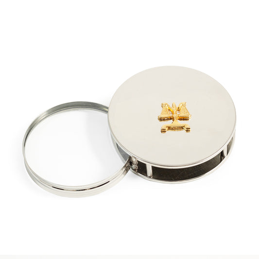 Occasion Gallery Chrome Color "Legal", Chrome Plated Paperweight & Fold Out Magnifier with 3X Magnification. 2.75 L x 2.75 W x 0.65 H in.