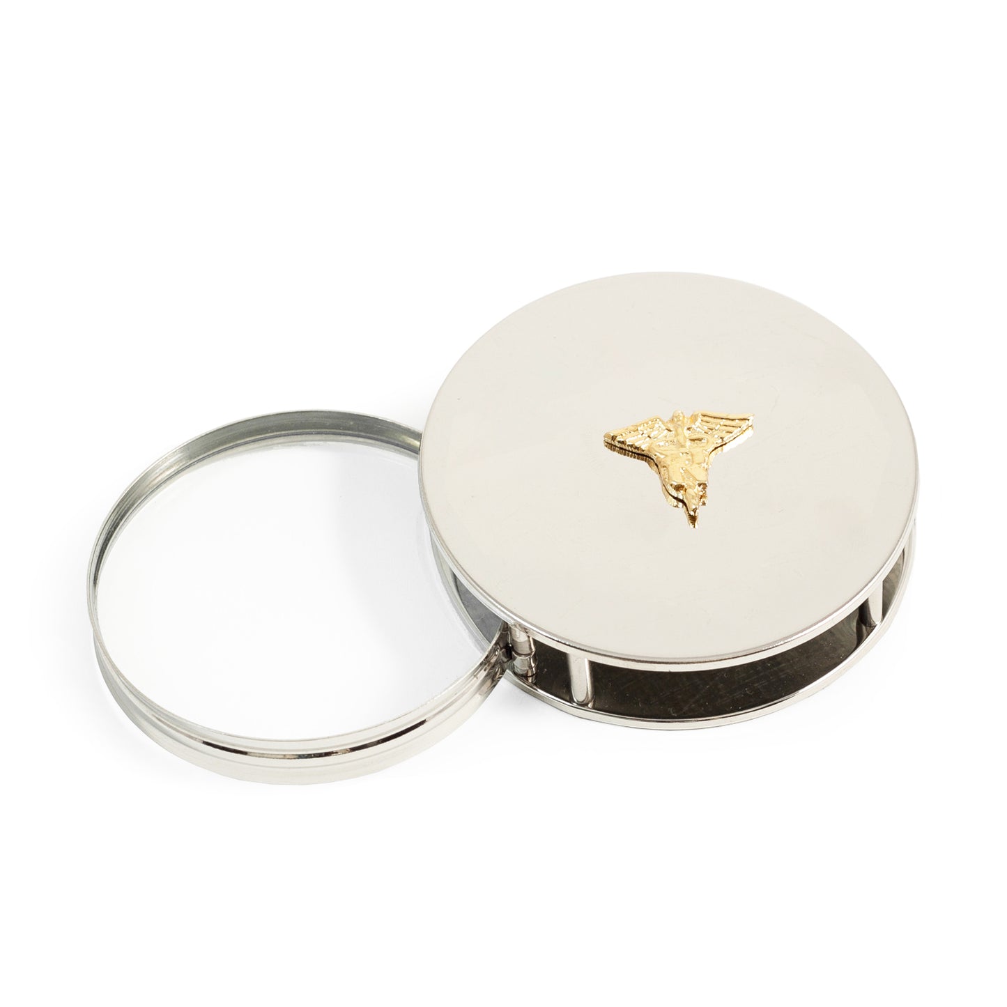 Occasion Gallery Chrome Color "Nursing", Chrome Plated Paperweight & Fold Out Magnifier with 3X Magnification. 2.75 L x 2.75 W x 0.65 H in.
