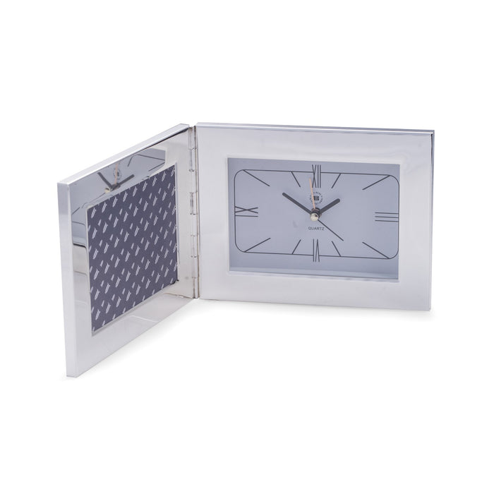 Occasion Gallery Silver Color Silver Plated Alarm Clock and 3 1/2"x5" Picture Frame. 11 L x 4.5 W x 1.5 H in.