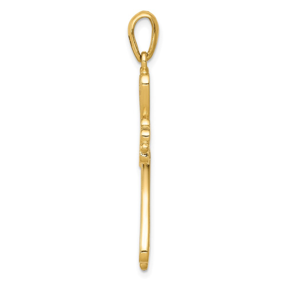 Million Charms 14K Yellow Gold Themed Fleur De Lis Polished Relgious Cross Pendant