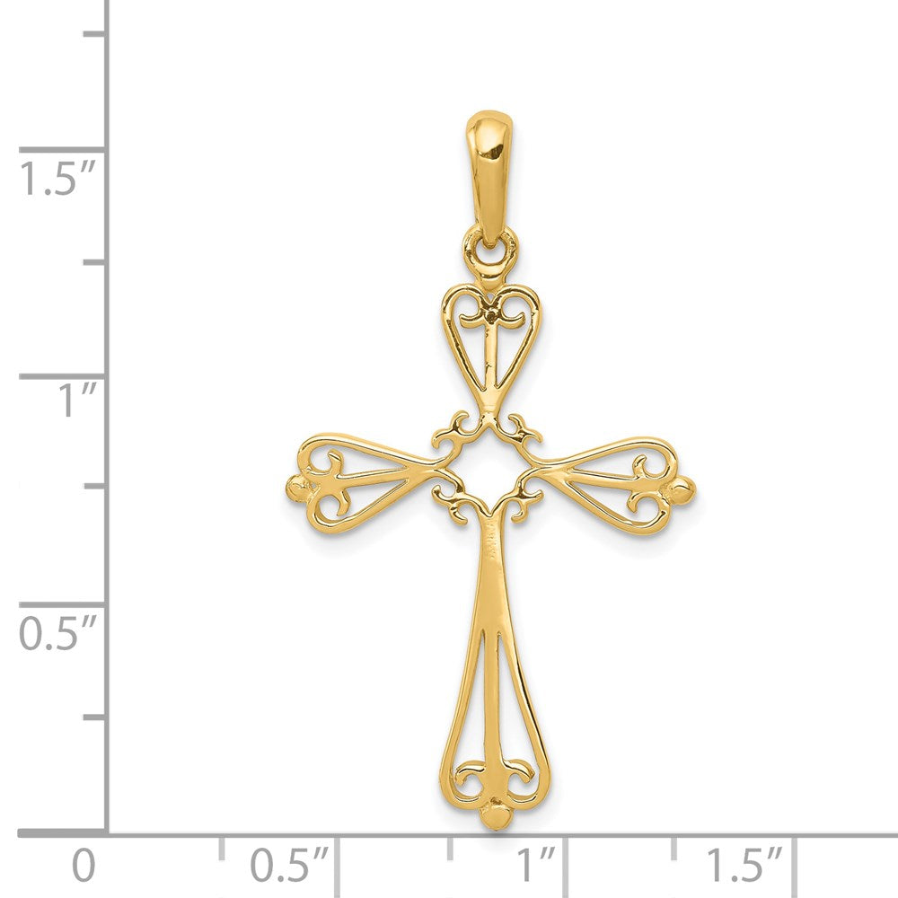 Million Charms 14K Yellow Gold Themed Fleur De Lis Polished Relgious Cross Pendant