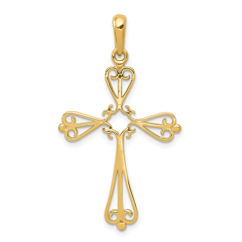 Million Charms 14K Yellow Gold Themed Fleur De Lis Polished Relgious Cross Pendant