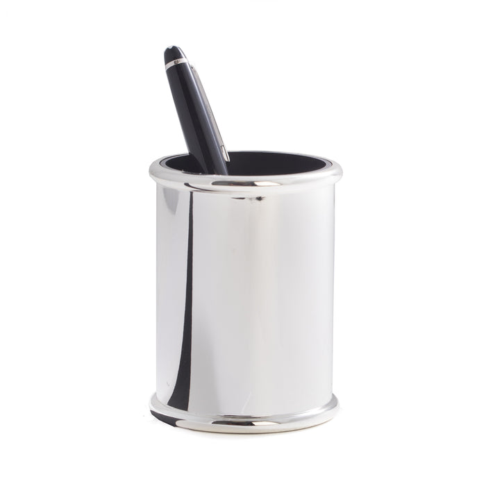 Occasion Gallery Black/Silver Color Silver Plated Pen Cup with Black ABS Plastic Lining. 2.75 L x 3.5 W x  H in.
