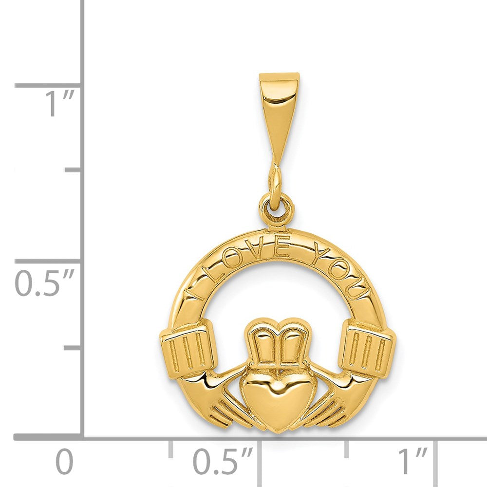 Million Charms 14K Yellow Gold Themed I Love You Claddagh Pendant