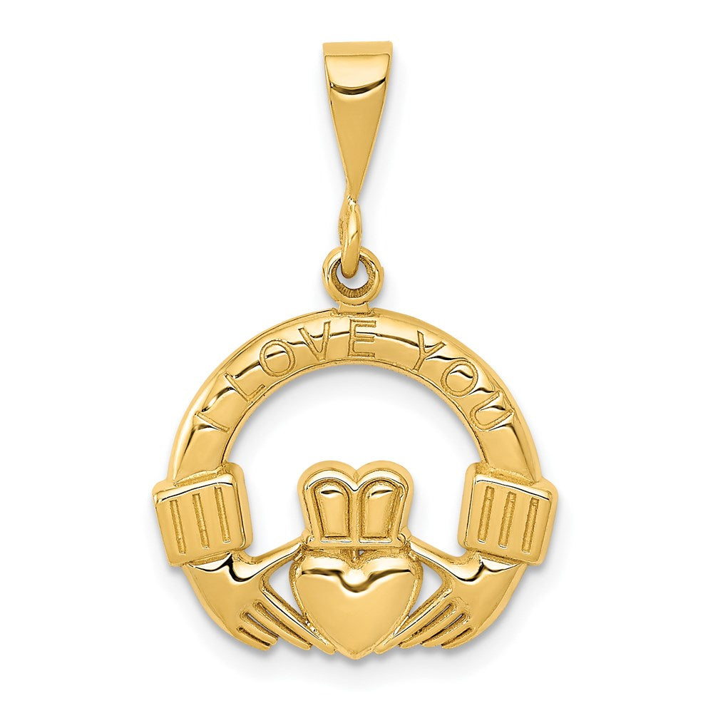 Million Charms 14K Yellow Gold Themed I Love You Claddagh Pendant