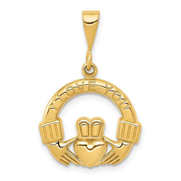 Million Charms 14K Yellow Gold Themed I Love You Claddagh Pendant