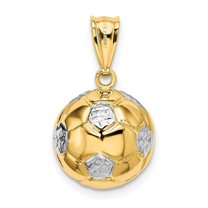 Million Charms 14K Yellow Gold Themed, Rhodium-plated Sports Soccer Ball Pendant