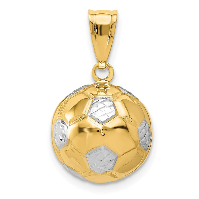 Million Charms 14K Yellow Gold Themed, Rhodium-plated Sports Soccer Ball Pendant