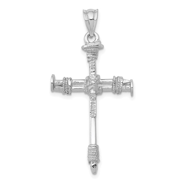 Million Charms 14K White Gold Themed Nail Relgious Cross Pendant