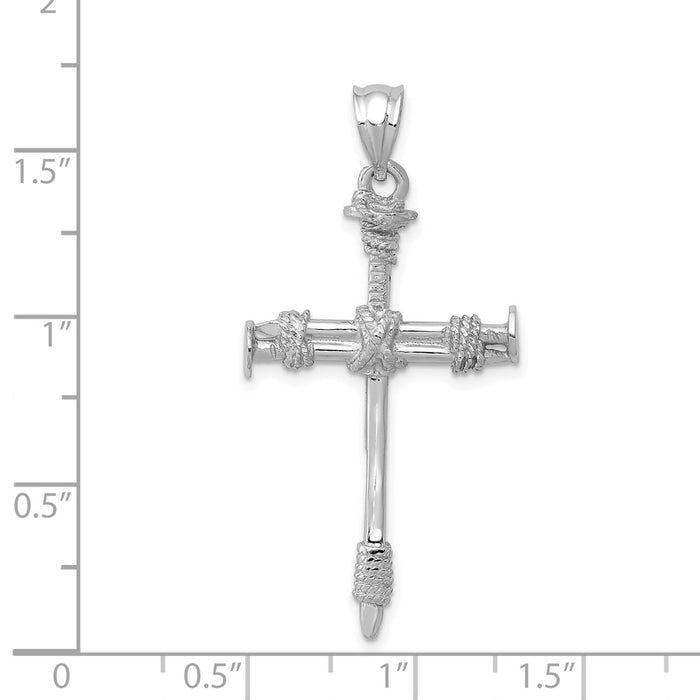 Million Charms 14K White Gold Themed Nail Relgious Cross Pendant