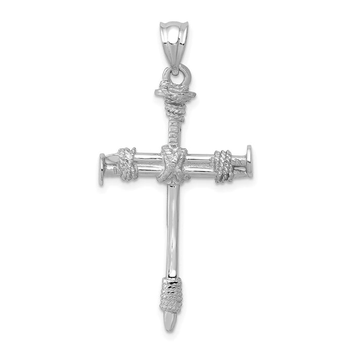 Million Charms 14K White Gold Themed Nail Relgious Cross Pendant