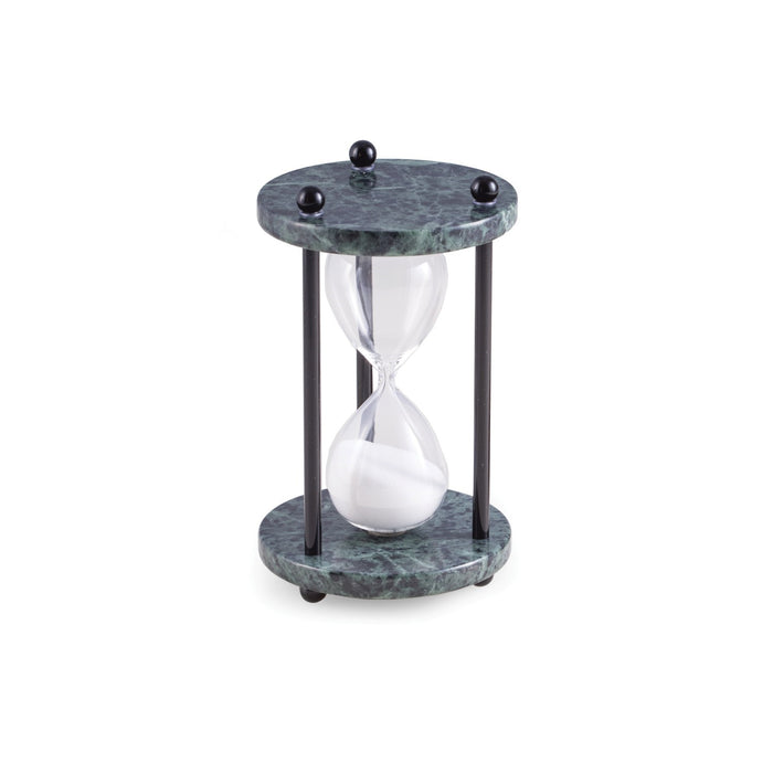 Occasion Gallery Green Marble/Brass Color Green Marble 4 Minute Sand Timer with White Sand and Black Posts. 3.5 L x 5.25 W x  H in.