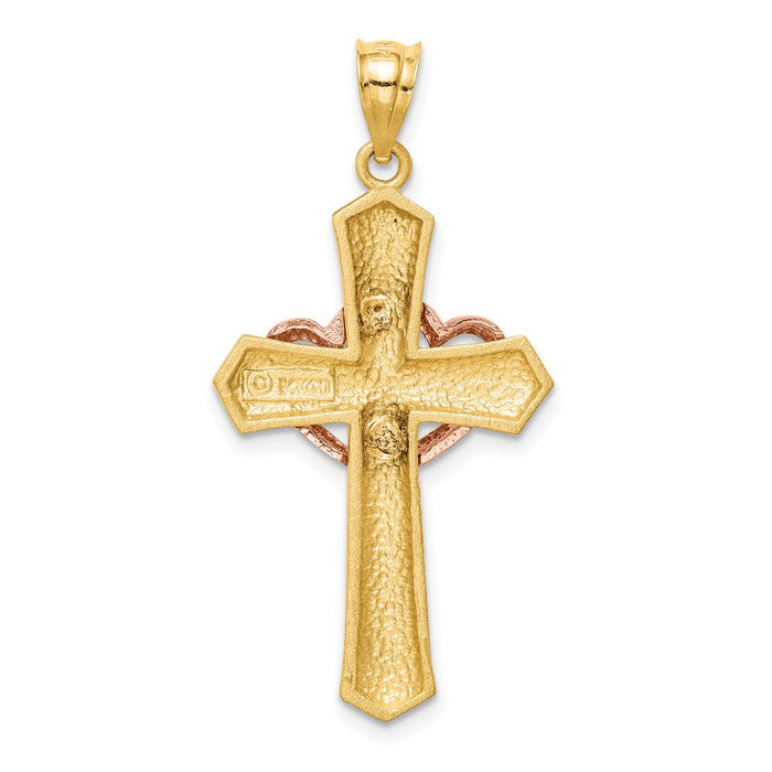 Million Charms 14K Two-Tone Double Heart Relgious Cross Charm