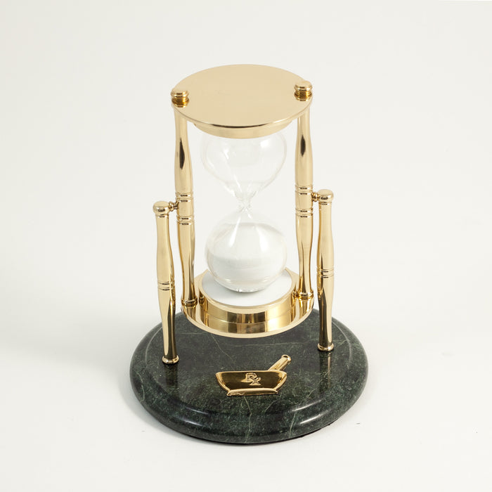Occasion Gallery Green Marble/Brass Color "Pharmacy", Green Marble 30 Minute Sand Timer with Brass Accents. 5.25 L x 7 W x  H in.