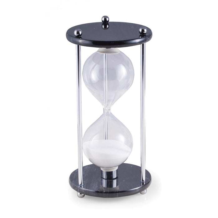 Occasion Gallery Black/Chrome Color Black Marble 60 Minute Sand Timer with Chrome Accents. 5 L x 10 W x  H in.