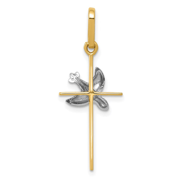 Million Charms 14K Two-Tone Dove Relgious Cross Pendant