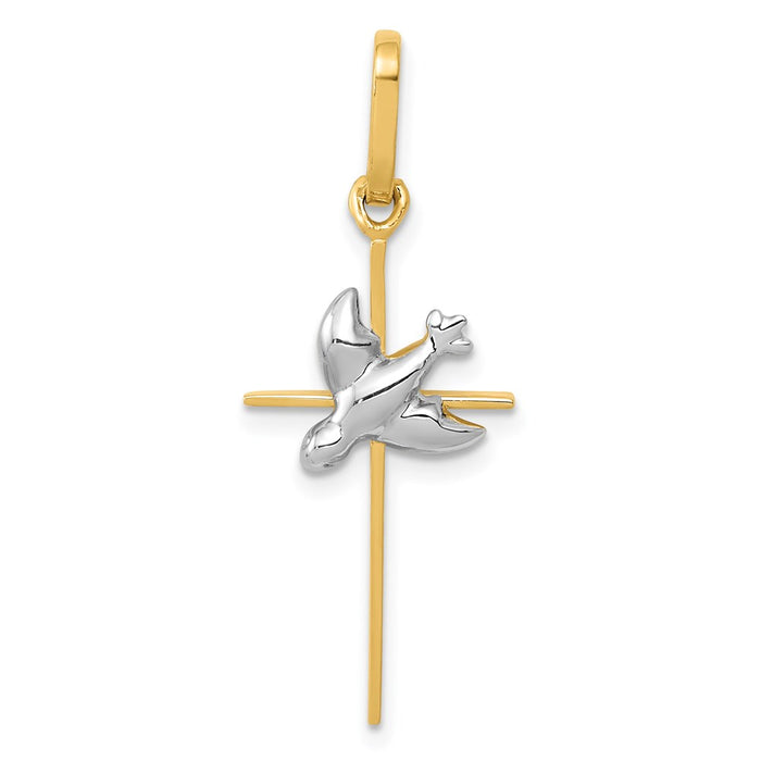 Million Charms 14K Two-Tone Dove Relgious Cross Pendant