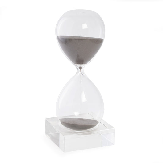 Occasion Gallery CLEAR/ GRAY Color 30 Minute Crystal Sand Timer on Crystal Base with Grey Sand.  3.5 L x 3.5 W x 9 H in.