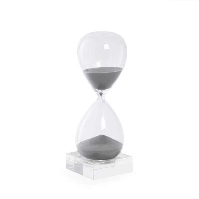 Occasion Gallery CLEAR/ GRAY Color 60 Minute Crystal Sand Timer on Crystal Base with Grey Sand.  3.5 L x 3.5 W x 10.5 H in.