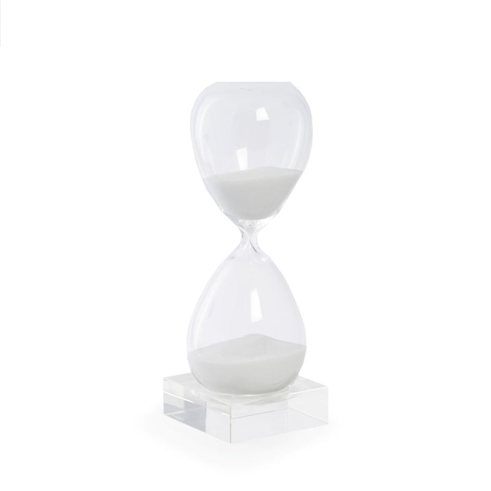 Occasion Gallery CLEAR/ WHITE Color 60 Minute Crystal Sand Timer on Crystal Base with White Sand.  3.5 L x 3.5 W x 10.5 H in.