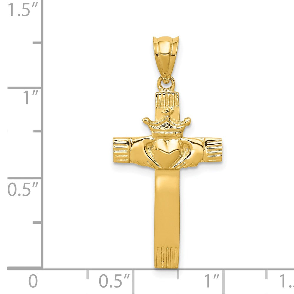 Million Charms 14K Yellow Gold Themed Claddagh Relgious Cross Pendant