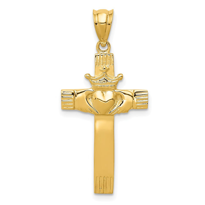 Million Charms 14K Yellow Gold Themed Claddagh Relgious Cross Pendant