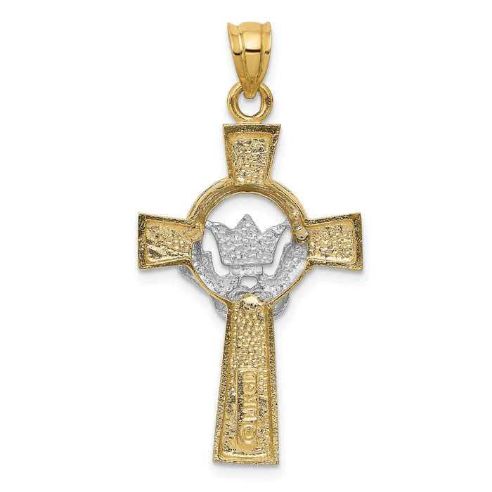 Million Charms 14K Two-Tone Claddagh Relgious Cross Pendant