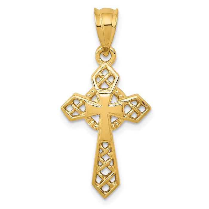 Million Charms 14K Yellow Gold Themed Celtic Relgious Cross Pendant