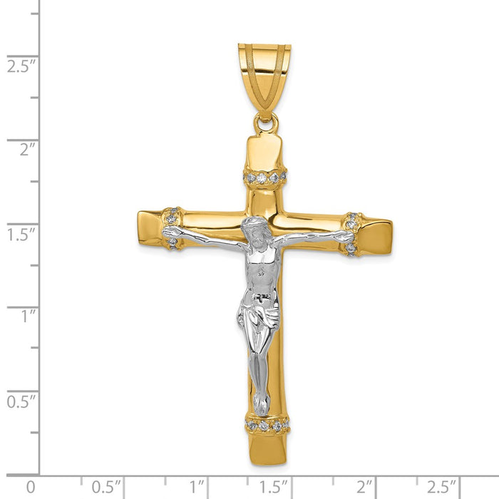 Million Charms 14K Two-Tone (Cubic Zirconia) CZ Relgious Crucifix Pendant