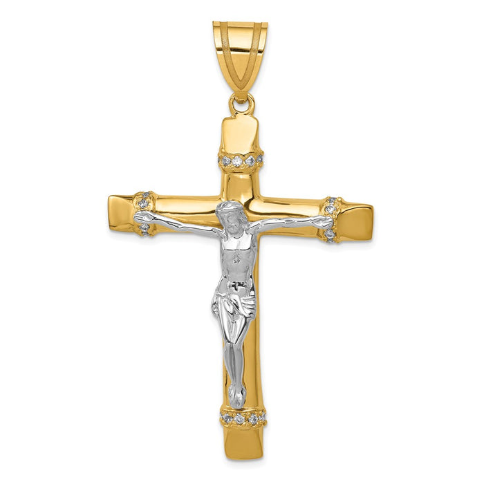 Million Charms 14K Two-Tone (Cubic Zirconia) CZ Relgious Crucifix Pendant