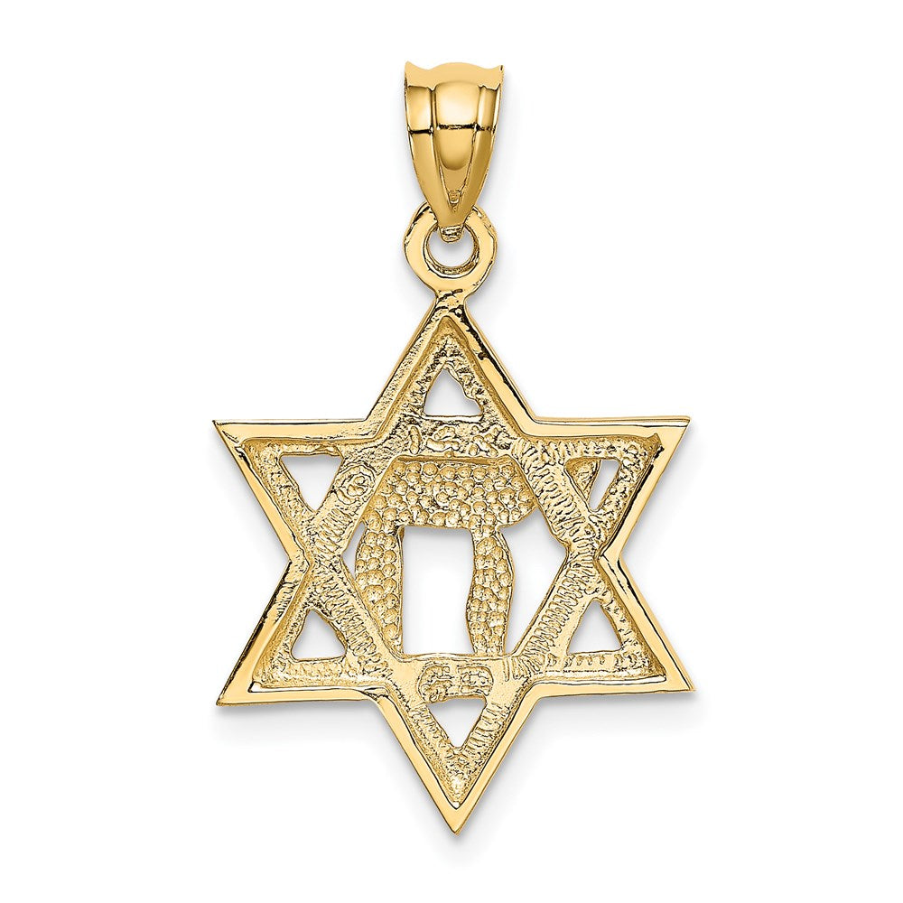 Million Charms 14K Yellow Gold Themed Solid Polish Chai In Religious Jewish Star Of David Charm