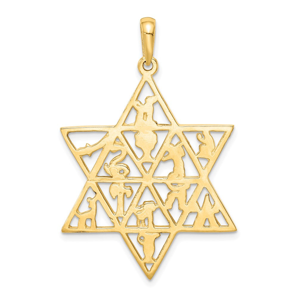 Million Charms 14K Yellow Gold Themed Religious Jewish Star Of David 12 Tribes Pendant