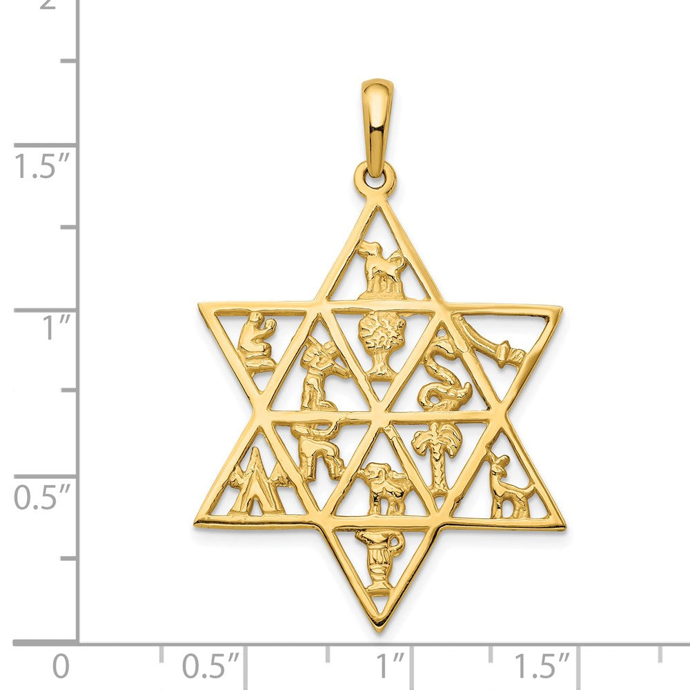 Million Charms 14K Yellow Gold Themed Religious Jewish Star Of David 12 Tribes Pendant
