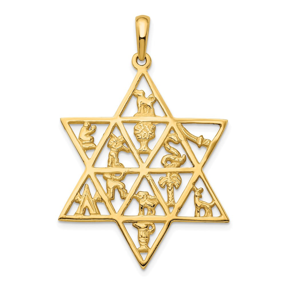Million Charms 14K Yellow Gold Themed Religious Jewish Star Of David 12 Tribes Pendant