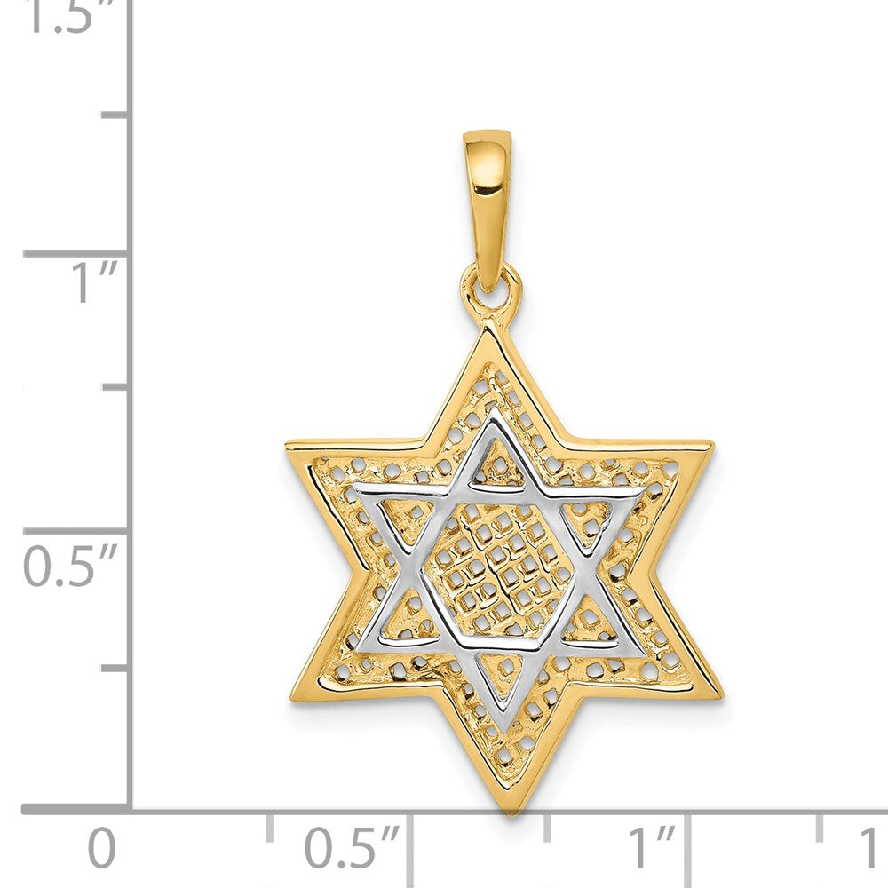 Million Charms 14K & Rhodium-plated Solid Open-Back Meshed Religious Jewish Star Of David Charm