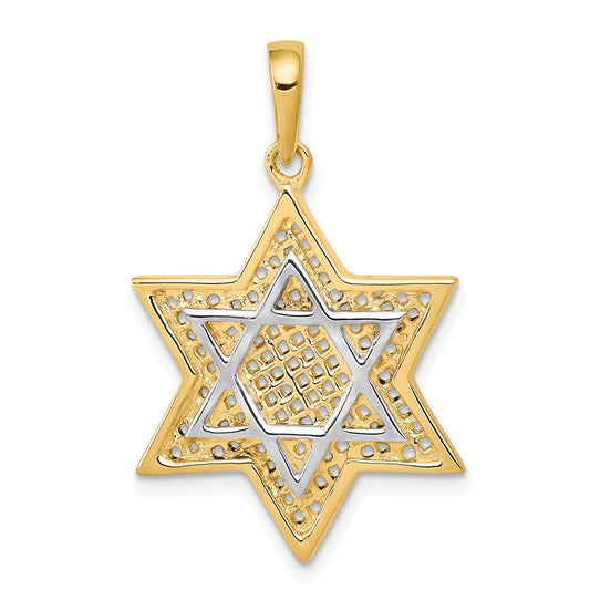 Million Charms 14K & Rhodium-plated Solid Open-Back Meshed Religious Jewish Star Of David Charm