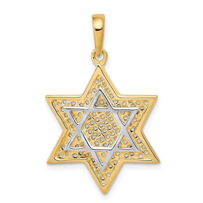 Million Charms 14K & Rhodium-plated Solid Open-Back Meshed Religious Jewish Star Of David Charm