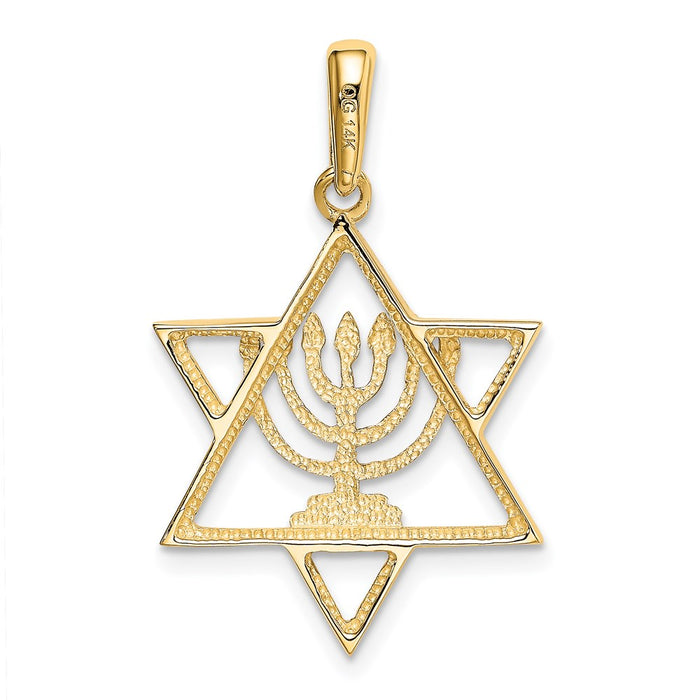 Million Charms 14K Yellow Gold Themed, Rhodium-plated Solid Menorah In Religious Jewish Star Of David Charm