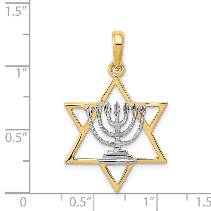 Million Charms 14K Yellow Gold Themed, Rhodium-plated Solid Menorah In Religious Jewish Star Of David Charm