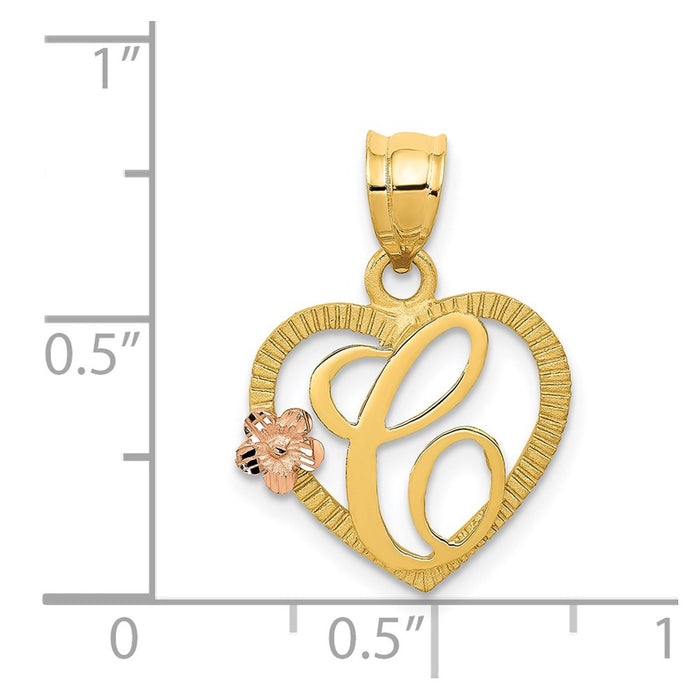 Million Charms 14K Two-Tone Alphabet Letter Initial C In Heart Charm