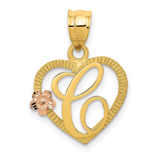 Million Charms 14K Two-Tone Alphabet Letter Initial C In Heart Charm