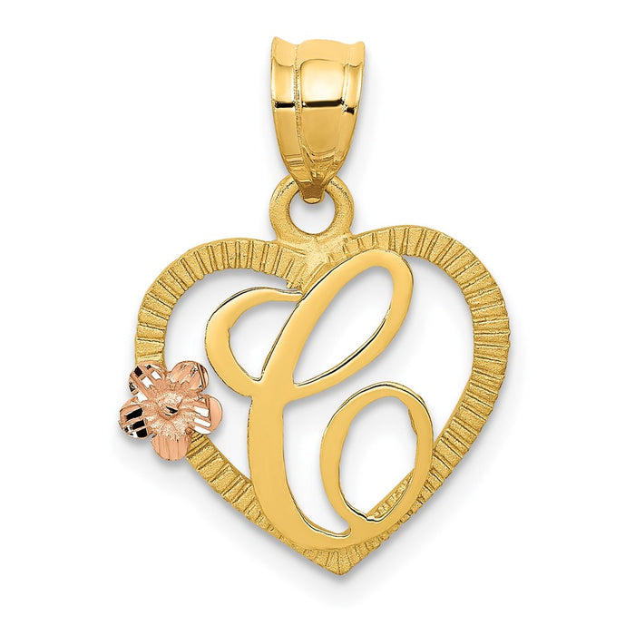 Million Charms 14K Two-Tone Alphabet Letter Initial C In Heart Charm