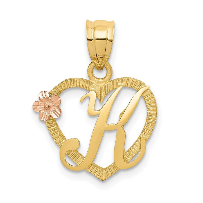 Million Charms 14K Yellow Gold Themed Two-Tone Alphabet Letter Initial K In Heart Charm