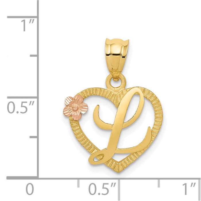 Million Charms 14K Yellow Gold Themed Two-Tone Alphabet Letter Initial L In Heart Charm