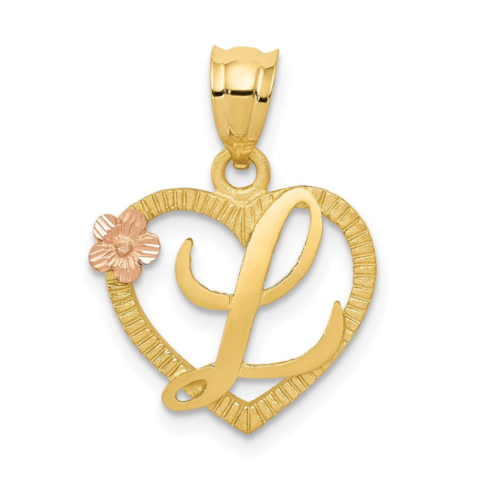 Million Charms 14K Yellow Gold Themed Two-Tone Alphabet Letter Initial L In Heart Charm